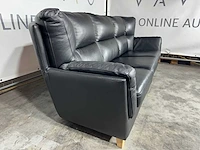 Hjort knudsen - 3-zits bank - zwart leer -houten poten - afbeelding 2 van  6