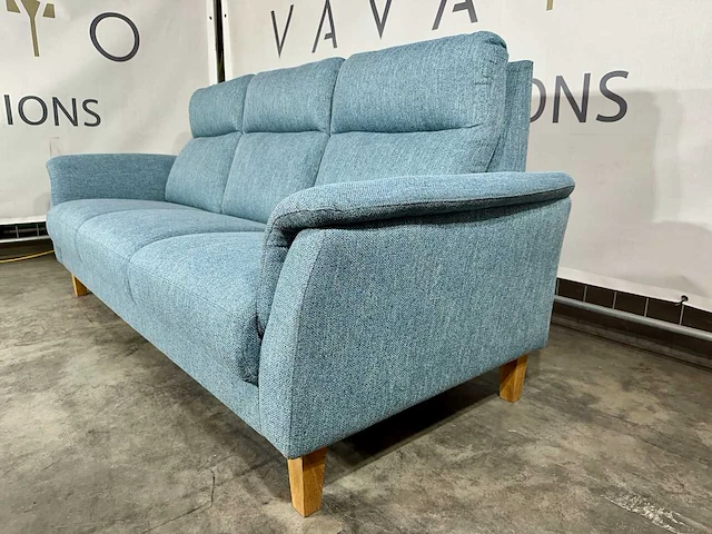 Hjort knudsen - 3-zits bank blauw met hoge rug en houten poot - afbeelding 2 van  5