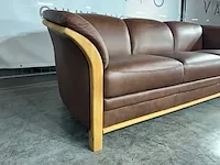 Hjort knudsen - 3-zits bank, bruin leer, houten design afwerking - afbeelding 5 van  5