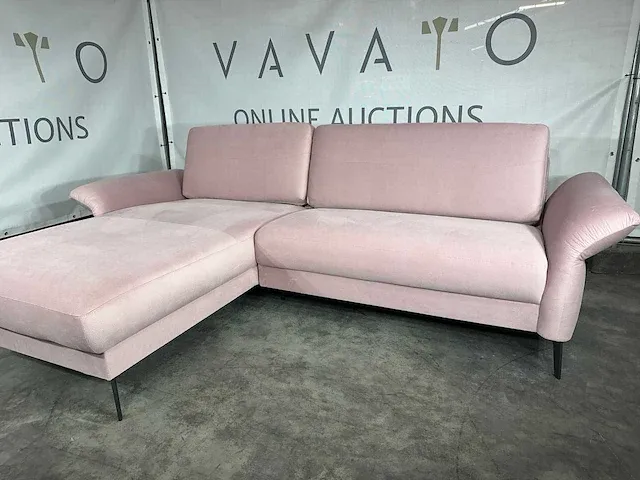 Hjort knudsen - hoekbank met lounge bed, elektrisch verstelbaar, roze microvezelstof, zwart metalen poten - afbeelding 7 van  9