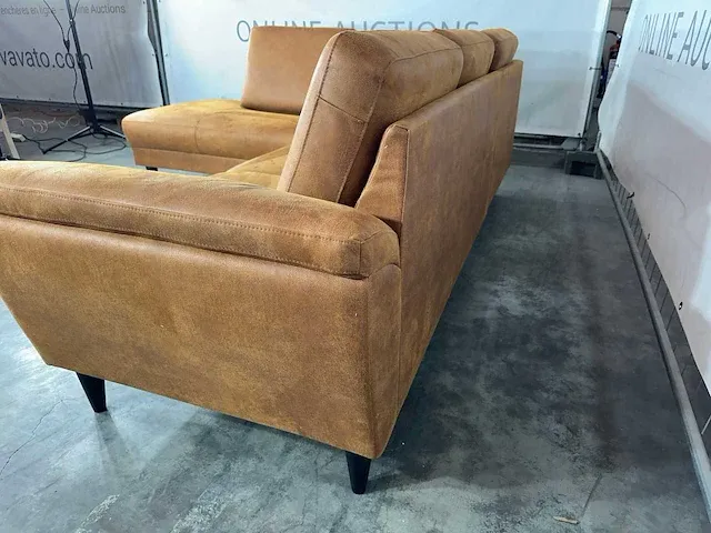 Hjort knudsen - hoekbank met open eiland, cognac ecoleer, zwarte poten - afbeelding 7 van  8