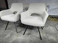 Hjort knudsen - set van 4 eetkamerstoelen, ecru stof, zwart metalen poten