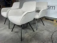Hjort knudsen - set van 4 eetkamerstoelen, ecru stof, zwart metalen poten - afbeelding 2 van  6
