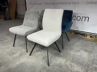 Hjort knudsen - set van 4 eetkamerstoelen, wit/petrol/grijs/groen (velours) stof, mix&match, zwart metalen poten - afbeelding 1 van  7