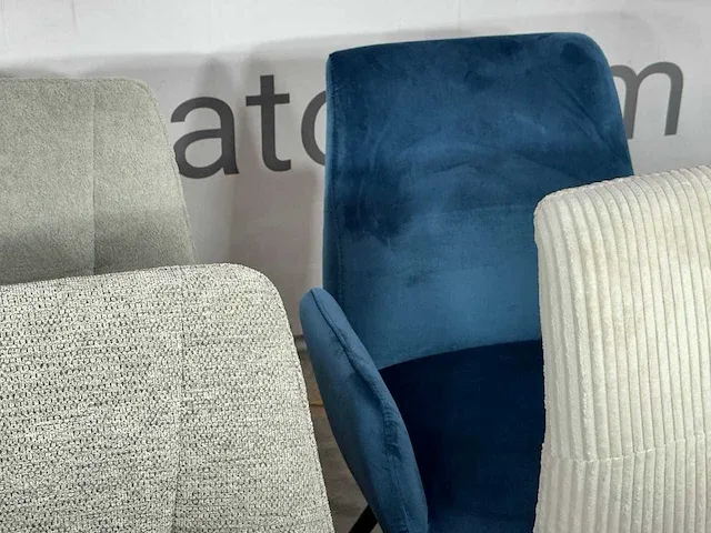 Hjort knudsen - set van 4 eetkamerstoelen, wit/petrol/grijs/groen (velours) stof, mix&match, zwart metalen poten - afbeelding 5 van  7