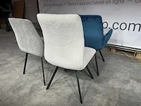 Hjort knudsen - set van 4 eetkamerstoelen, wit/petrol/grijs/groen (velours) stof, mix&match, zwart metalen poten - afbeelding 6 van  7