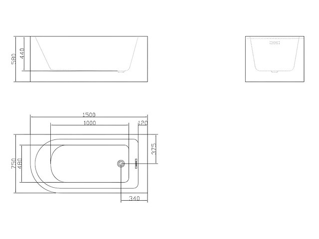 Hoekbad - 201l - 150 x 75 x 58 cm - wit - rechte hoek - afbeelding 8 van  10