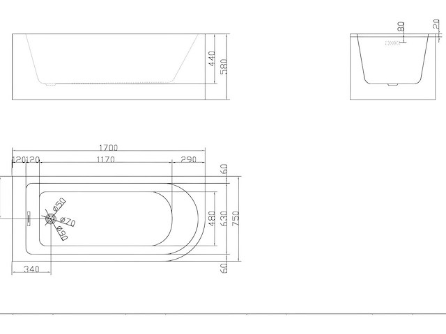 Hoekbad - 240l - 170 x 75 x 58 cm - wit - linkerhoek - afbeelding 7 van  8
