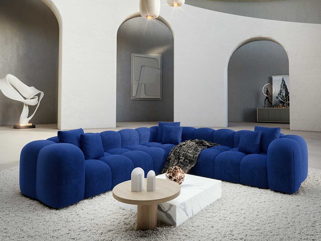 Hoekbank - atlantisch blauw fluweel - afbeelding 1 van  8