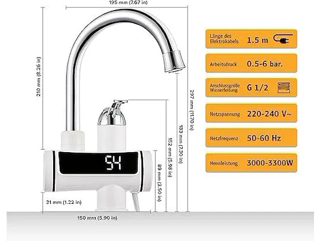 Hogart elektrische waterkraan met doorstroomboiler - afbeelding 2 van  2