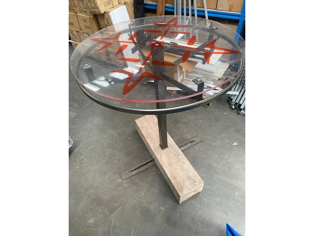 Hoge tafel - presentatiemeubel - stalen frame - harde plexi - dia 100 cm. - afbeelding 4 van  4