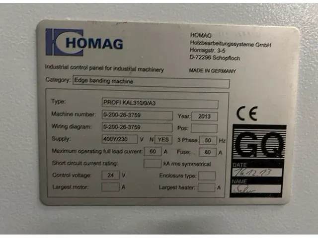 Homag profi kal310/9/a3 enkelzijdige kantenaanlijmmachine - afbeelding 4 van  9