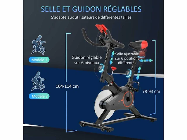 Hometrainer - fitnessfiets met lcd-scherm - afbeelding 6 van  7
