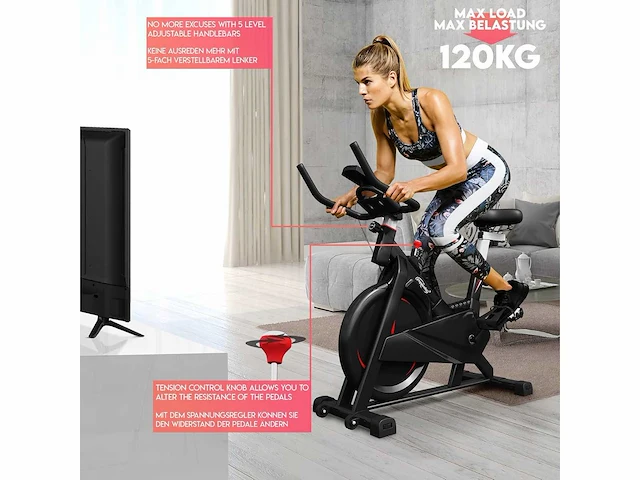 Hometrainer - met scherm, ergometer, 8kg vliegwiel - afbeelding 3 van  5