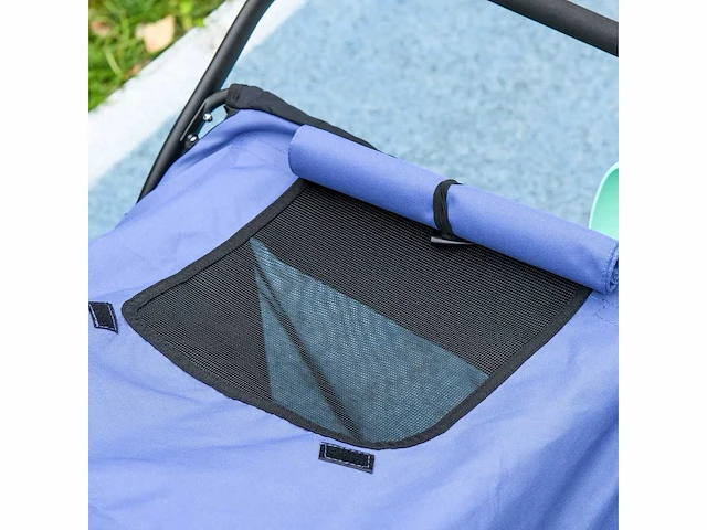 Hondenbuggy, opvouwbaar, luifel die open kan, slaapkussen, stalen frame, blauw/zwart - afbeelding 3 van  5