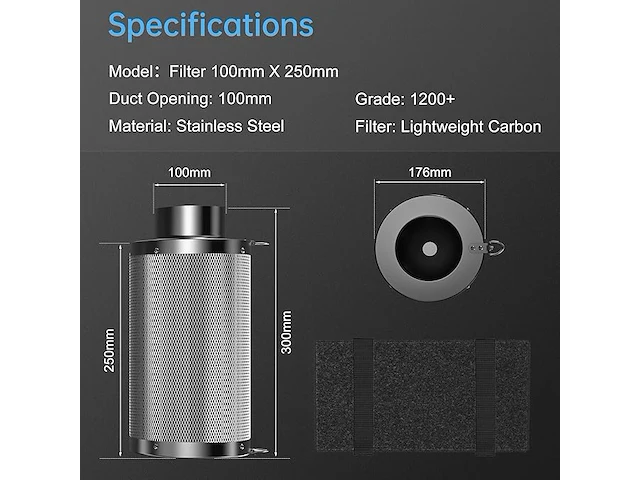 Hon&guan actieve koolstoffilter (100 mm x 200 mm) - afbeelding 7 van  7
