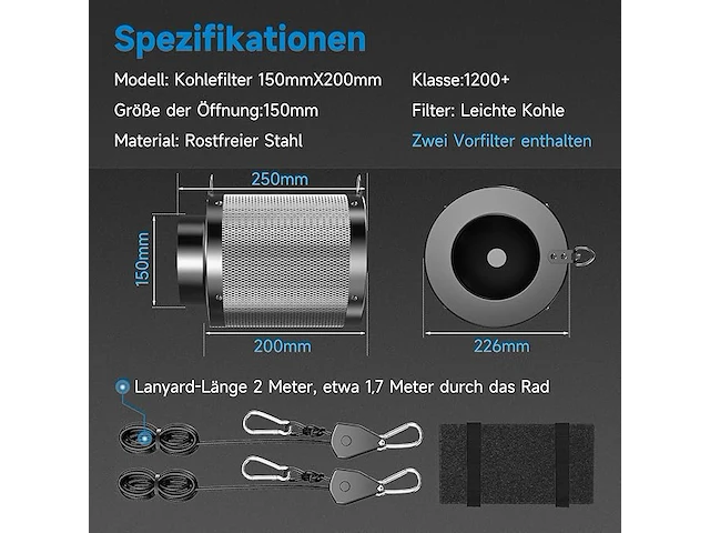 Hon&guan grow actieve koolstoffilter (150 mm x 200 mm) - afbeelding 2 van  5