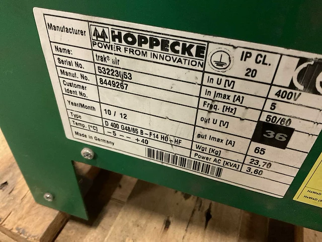 Hoppecke d400 g48/65b acculader - afbeelding 4 van  7