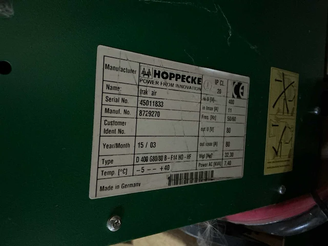 Hoppecke trakair d400 g80/80 acculader - afbeelding 4 van  4