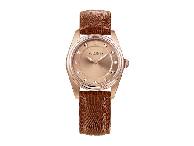 Horloge antverpia pink case & dial - brown leather - afbeelding 1 van  3