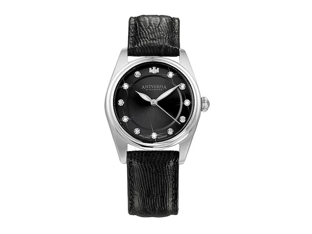 Horloge antverpia silver case - black dial - black leather - afbeelding 1 van  3