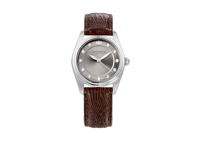 Horloge antverpia silver case - grey dial - dark brown leather - afbeelding 1 van  3