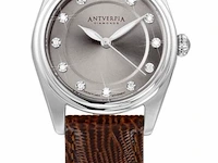 Horloge antverpia silver case - grey dial - dark brown leather - afbeelding 1 van  3