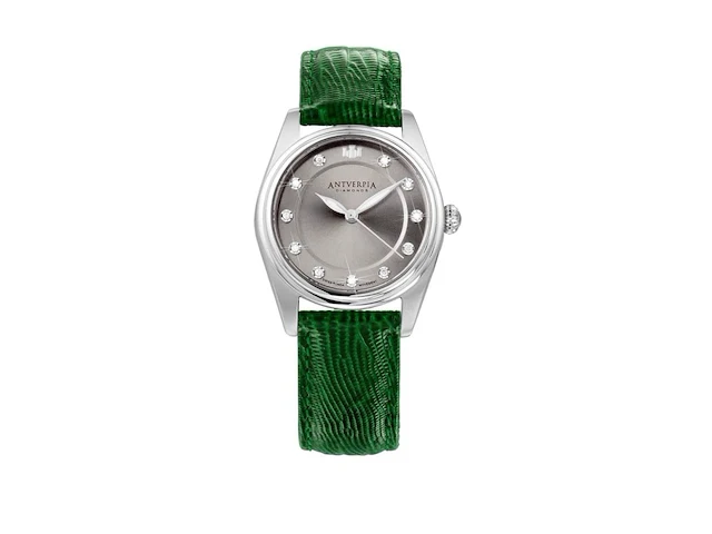 Horloge antverpia silver case - grey dial - green leather - afbeelding 1 van  3