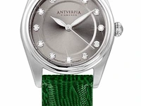 Horloge antverpia silver case - grey dial - green leather