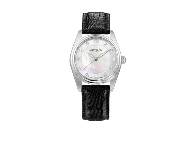 Horloge antverpia silver case - pearl dial - black leather - afbeelding 1 van  3