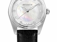 Horloge antverpia silver case - pearl dial - black leather - afbeelding 1 van  3