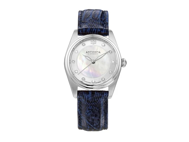 Horloge antverpia silver case - pearl dial - blue leather - afbeelding 1 van  3