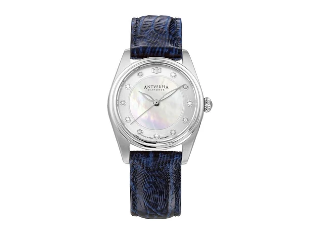 Horloge antverpia silver case - pearl dial - blue leather - afbeelding 1 van  3