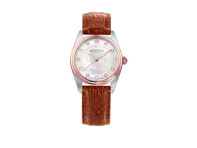 Horloge antverpia silver/pink case - pearl dial - brown leather - afbeelding 1 van  3