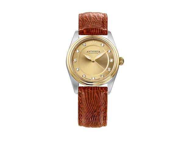 Horloge antverpia silver/yellow case - yellow dial - brown leather - afbeelding 1 van  3
