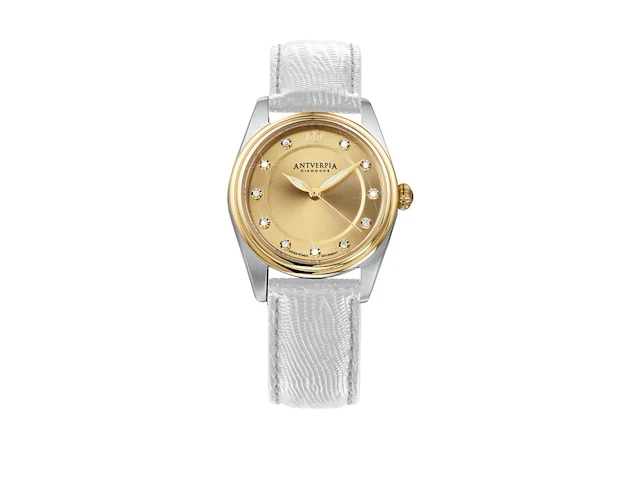 Horloge antverpia silver/yellow case - yellow dial - white leather - afbeelding 1 van  3