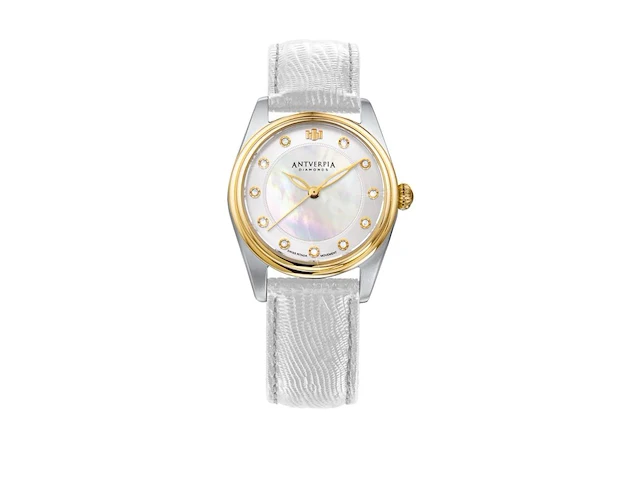 Horloge antverpia silver/yellow case - yellow dial - white leather - afbeelding 1 van  3