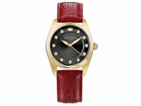 Horloge antverpia yellow case - black dial - red leather
