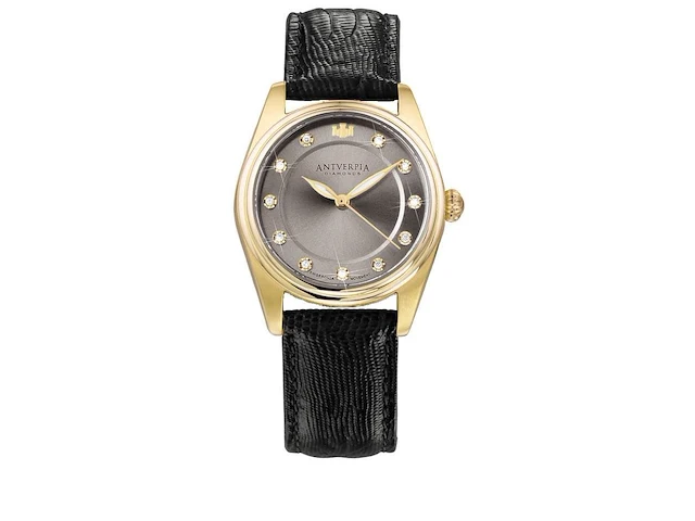 Horloge antverpia yellow case - grey dial - black leather - afbeelding 1 van  3