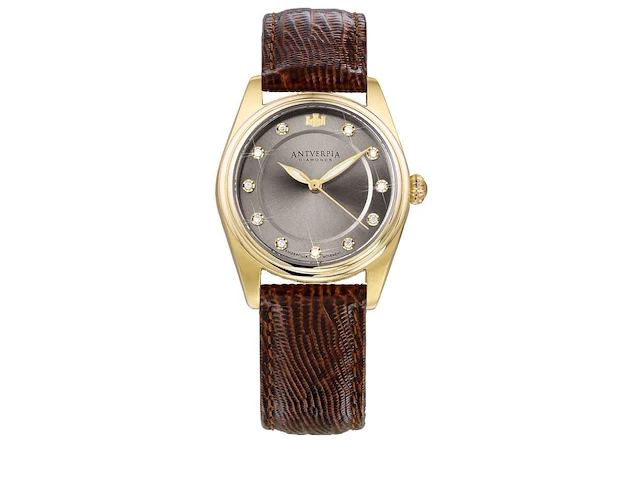 Horloge antverpia yellow case - grey dial - dark brown leather - afbeelding 1 van  3