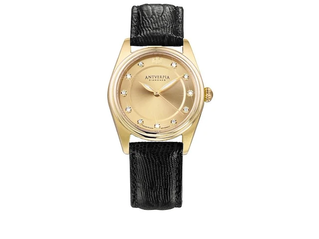 Horloge antverpia yellow case - yellow dial - black leather - afbeelding 1 van  3