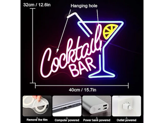 Horseneon neonbord "cocktail bar" - afbeelding 2 van  3
