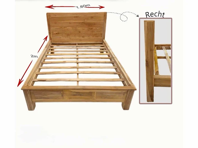 Hout bed - 180 x 200 - onbehandeld - teak - afbeelding 1 van  3