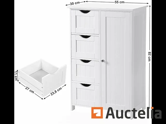Houten badkamer dressoir met 4 lades wit - afbeelding 2 van  8