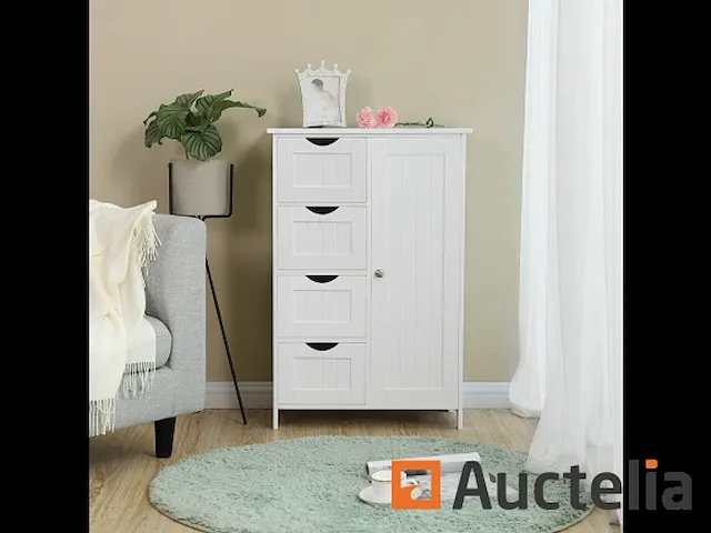Houten badkamer dressoir met 4 lades wit - afbeelding 7 van  8