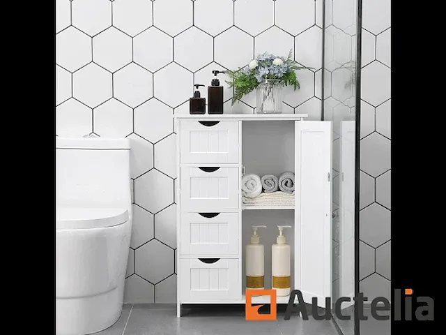 Houten badkamer dressoir met 4 lades wit - afbeelding 8 van  8