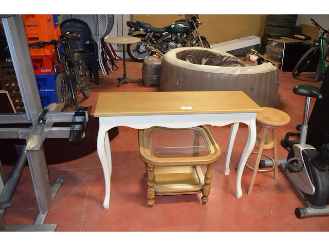 Houten barkruk, houten salontafel met glazen blad, houten tafel 110x35x80 cm - afbeelding 1 van  7