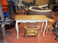 Houten barkruk, houten salontafel met glazen blad, houten tafel 110x35x80 cm - afbeelding 1 van  7