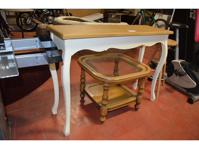 Houten barkruk, houten salontafel met glazen blad, houten tafel 110x35x80 cm - afbeelding 3 van  7