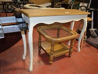 Houten barkruk, houten salontafel met glazen blad, houten tafel 110x35x80 cm - afbeelding 3 van  7